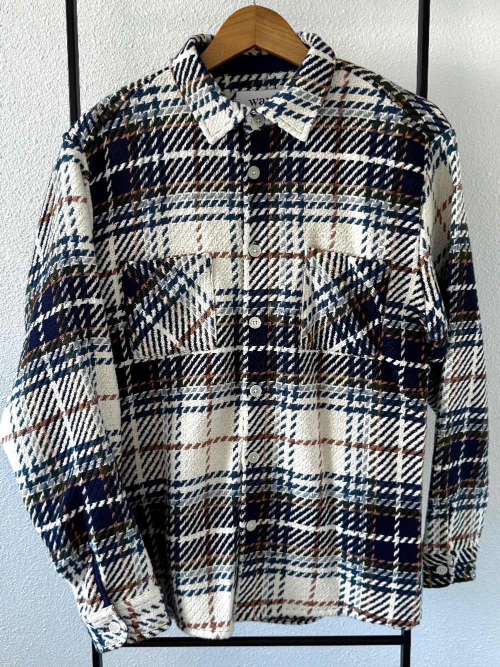 Wax London Whiting Overshirt - White/Blue Plaid
